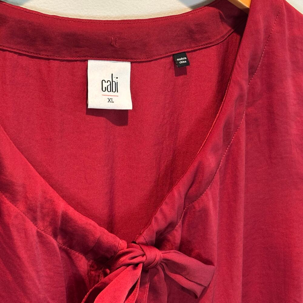 CAbi Red Satin Cinch Tie Neckline Sleeveless Blouse Style #3602- size XL - Picture 5 of 5